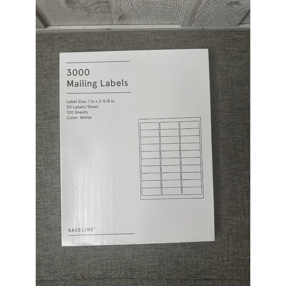 Baseline 3000 Blank Address Mailing Labels 1" x 2-5/8" White 30 Labels per Sheet - Picture 1 of 2